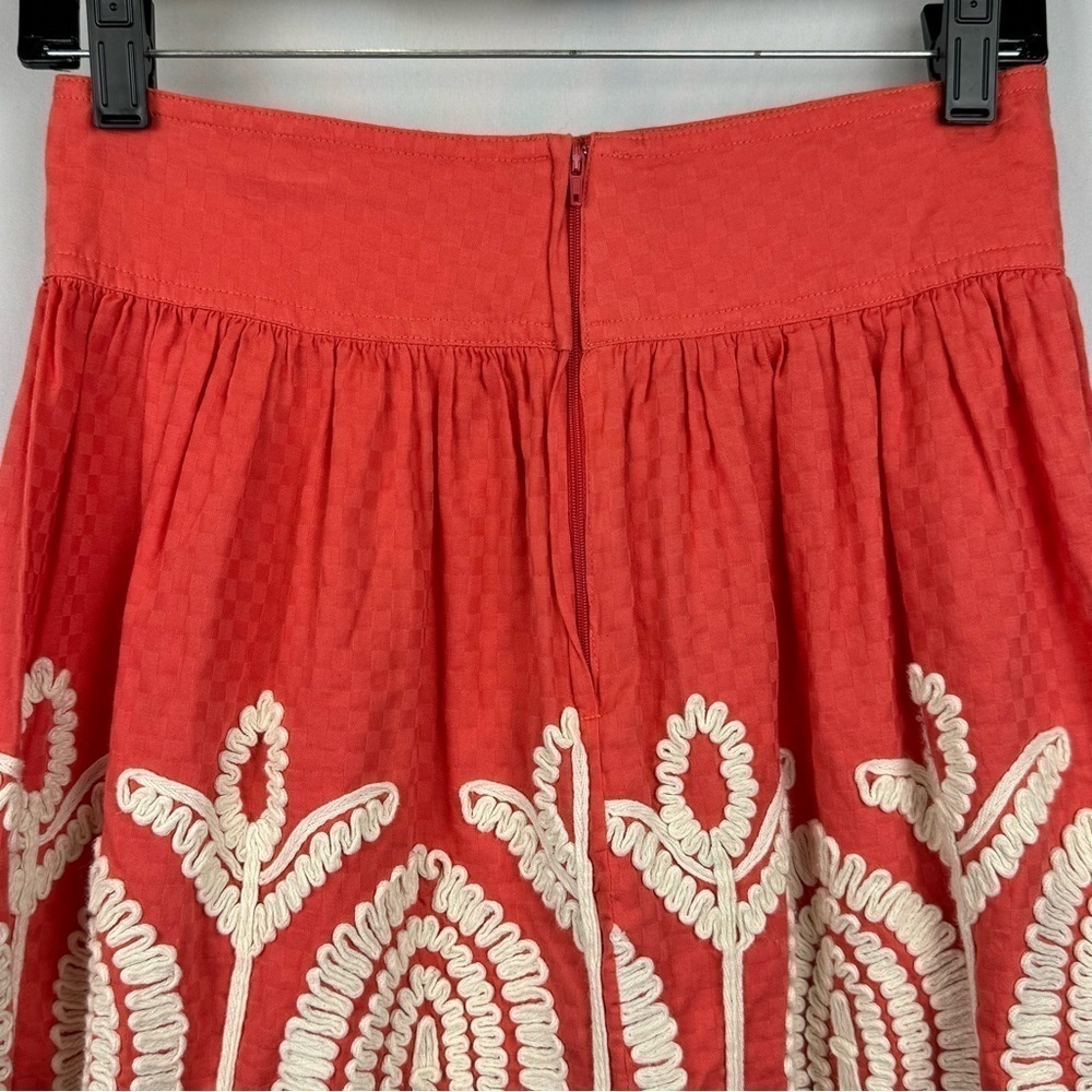 Nick & Mo Mini A-line Mini Skirt Coral & Ivory Embroidery Cotton Small Preppy - Picture 6 of 8